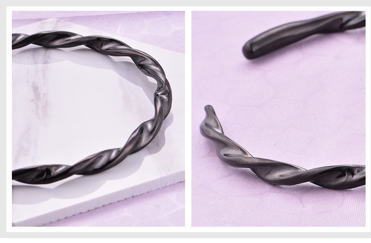 Twisted Open Bracelet Titanium Stainless Steel Minimalist Bangle_voghion.com