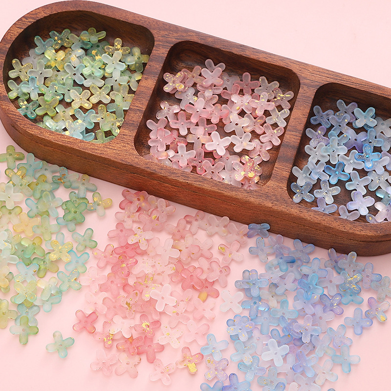 9mm acrylic point gold four-petal flower DIY handmade creative mobile phone chain beaded bracelet jewelry accessories material