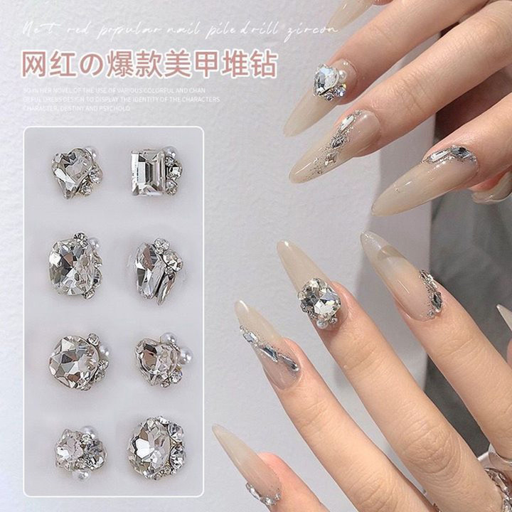 Nail Art Rhinestone Decorations 2025 New Style Sparkling Alloy Rhinestones Colorful Crystal Tilted Heart Fat Square Nail Rhinestones Wholesale