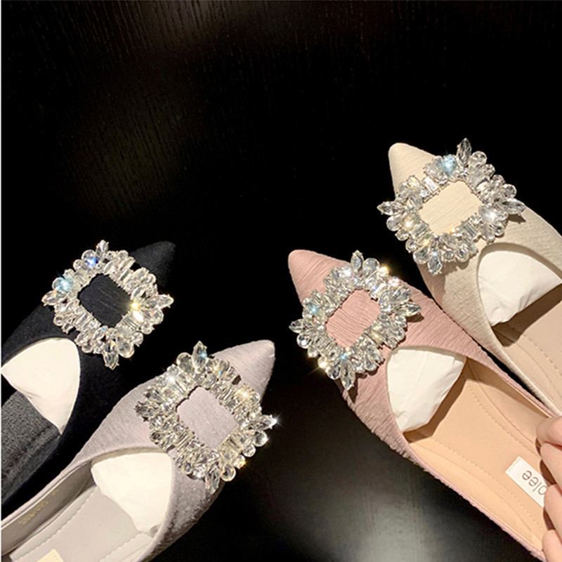 Grape Mom's Same Style 2025 Spring New Style French Style Sparkling Diamond Pointed Toe Shallow Mouth Fairy Flats Shoes for Women