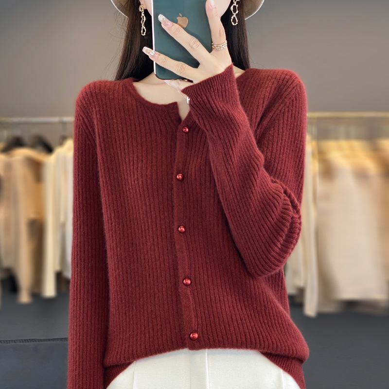 羊毛开衫2025秋冬新款针织女式长袖外套百搭圆领女装高级感上衣|undefined