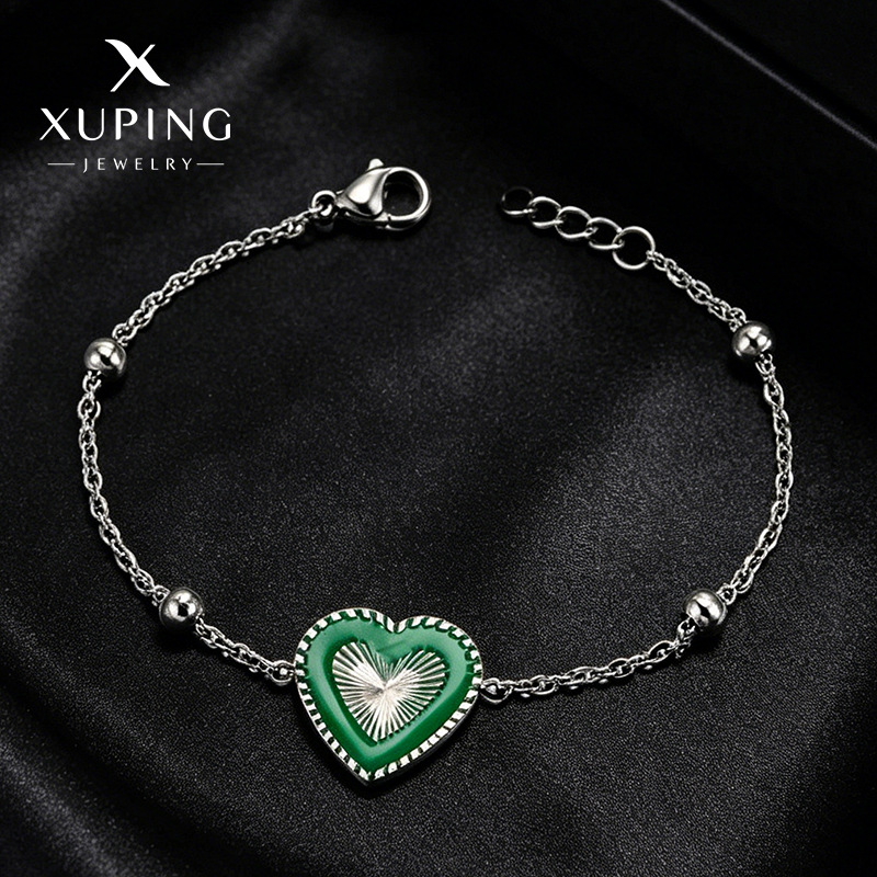 Xuping color primario de acero inoxidable simple diario fácil de poner pulsera verde amor temperamento suave moda joyas al por mayor