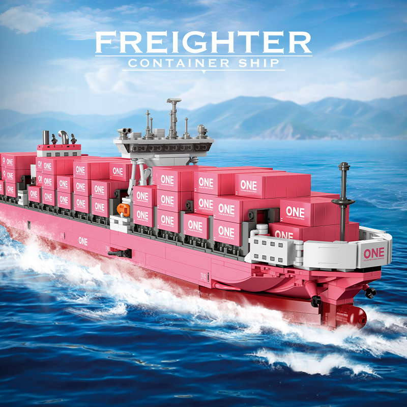 Jiexing Jj9217 Pink Cargo Ship One Container Ship Difficult Kidsren's Educational Assembled Building Block Model Toy