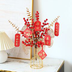 年貨紅果發財果假花喬遷結婚裝飾開業客廳電視櫃餐桌擺設