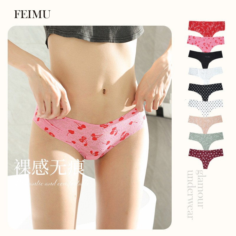 Cross-border Love Printed Traceless Comfortable Sexy T-pants Women's Pure Desire Lace Low Waist Underwear One-piece Triangle Underwear Cross-border Love Printed Traceless Comfortable Sexy T-pants Women's Pure Desire Lace Low Waist Underwear One-piece Triangle Underwear