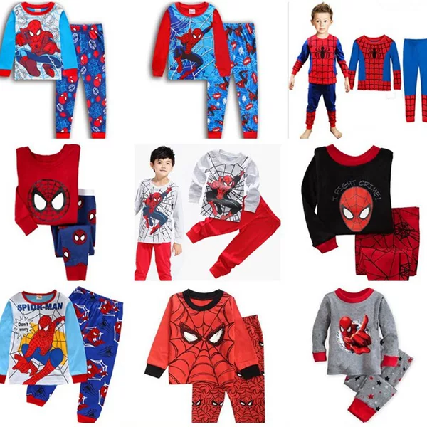 Spring Autumn Winter Boys Cotton Pajamas Long Sleeve Boys Children Cartoon Suit Baby Home Clothes Spider-Man Captain America