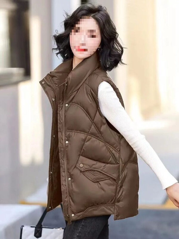 Plus Size Brown down Cotton Jacket, Vest, Autum Fat Girl Wears Outer Vest Short Jacket