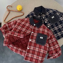 童棉衣2025冬季新款童装男童女童撞色格子衬衫棉服宝宝休闲上衣潮