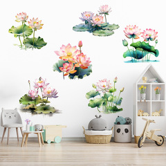 新款荷花荷葉自粘牆貼畫客廳臥室兒童房可移除裝飾牆壁貼畫KSA-88