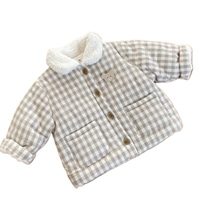 INS estilo coreano bebé lindo forro polar acolchado cálido Abrigo acolchado de algodón para hombres y mujeres bebé invierno Mickey chaqueta acolchada de algodón a cuadros