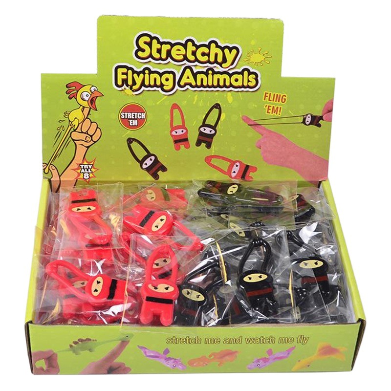 Suministro nuevo exótico TPR goma suave lanzador Ninja elástico pequeña figura juguete catapulta dedo animal