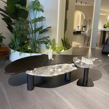 意式天然大理石客厅家用高端茶几组合设计师异形茶几高级样板间边