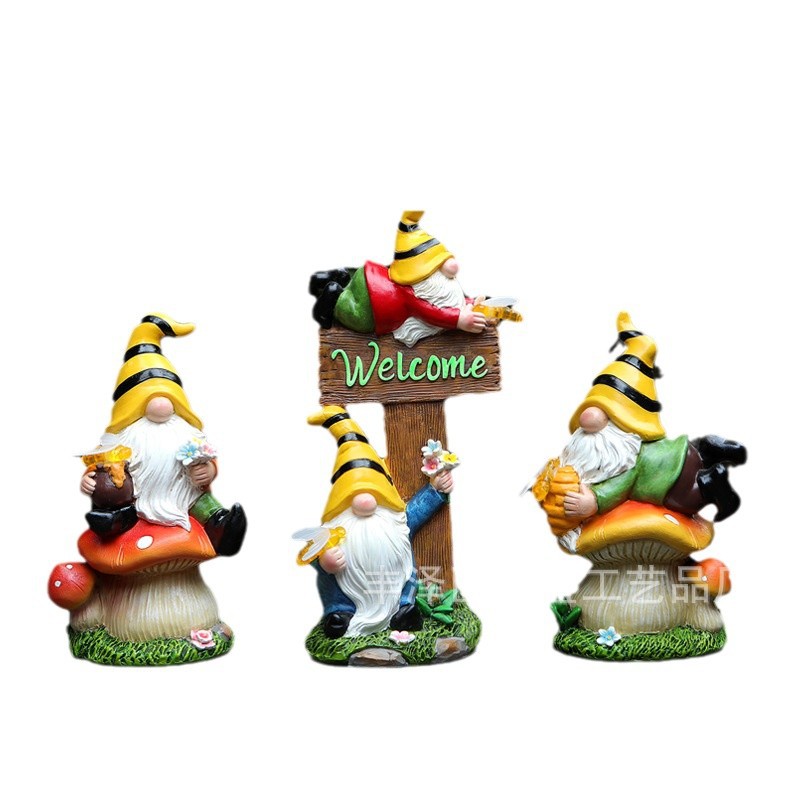 Decoración de patio transfronterizo lámpara solar Elf bienvenido tarjeta enana hongos resina artesanía goblin ornamentos