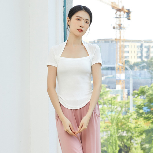 French niche design, clavicle-exposed long-sleeved top, modern dance practice clothing, Chinese dance training body suit