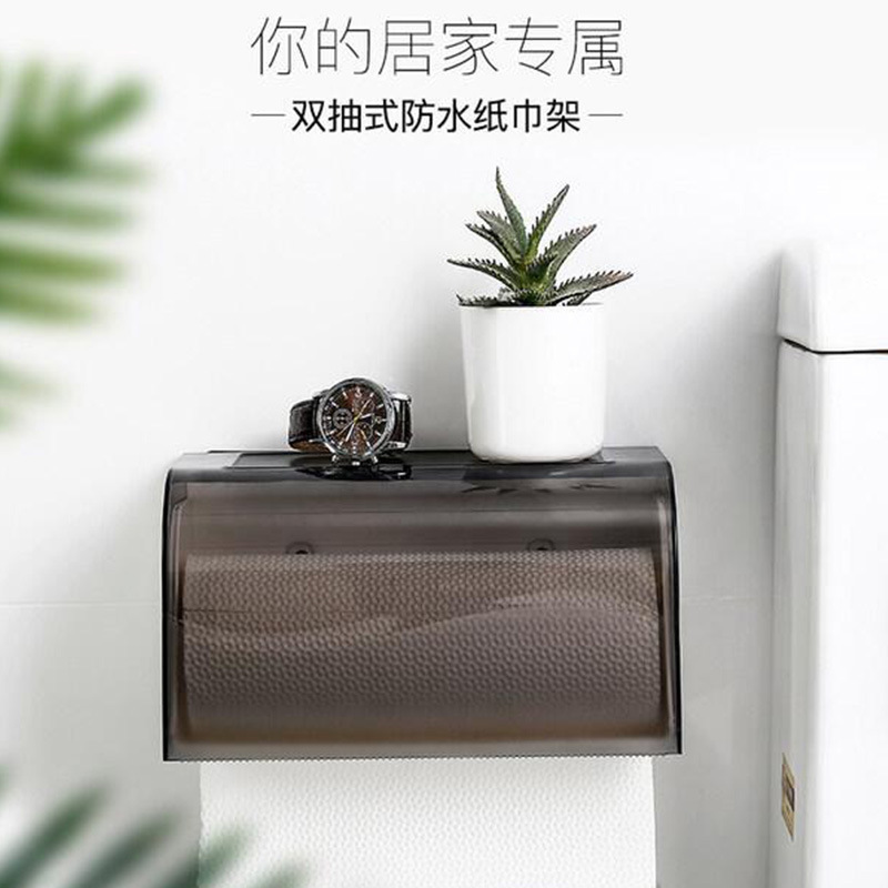 Caja de pañuelos de inodoro Estante de inodoro sin perforación Papel de inodoro montado en la pared Toalla de lavado de cara impermeable Caja de papel