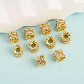 18K金保色镶嵌梯方锆石镂空花边桶珠配珠diy手链项链转运饰品珠