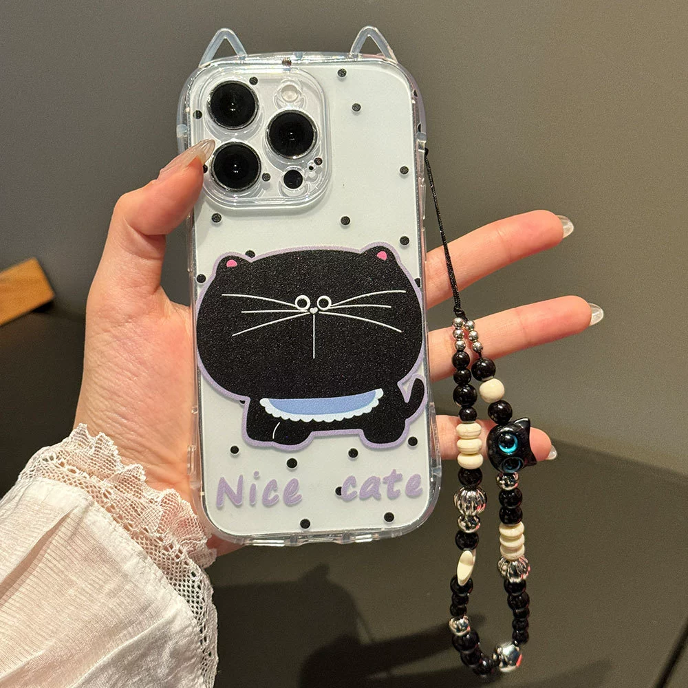 Phone case Apple iPhone X–17 Pro, cute cat designs, clear single-shell protective case with bracelet option