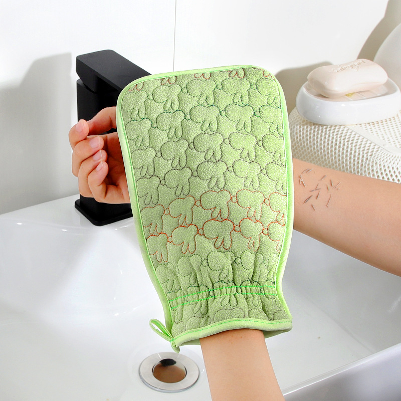 Hogar fuerte de doble capa hacia atrás frotando barro frotando artefacto gris Toalla de baño suministros de espalda guantes de baño hombres y mujeres Toalla de baño