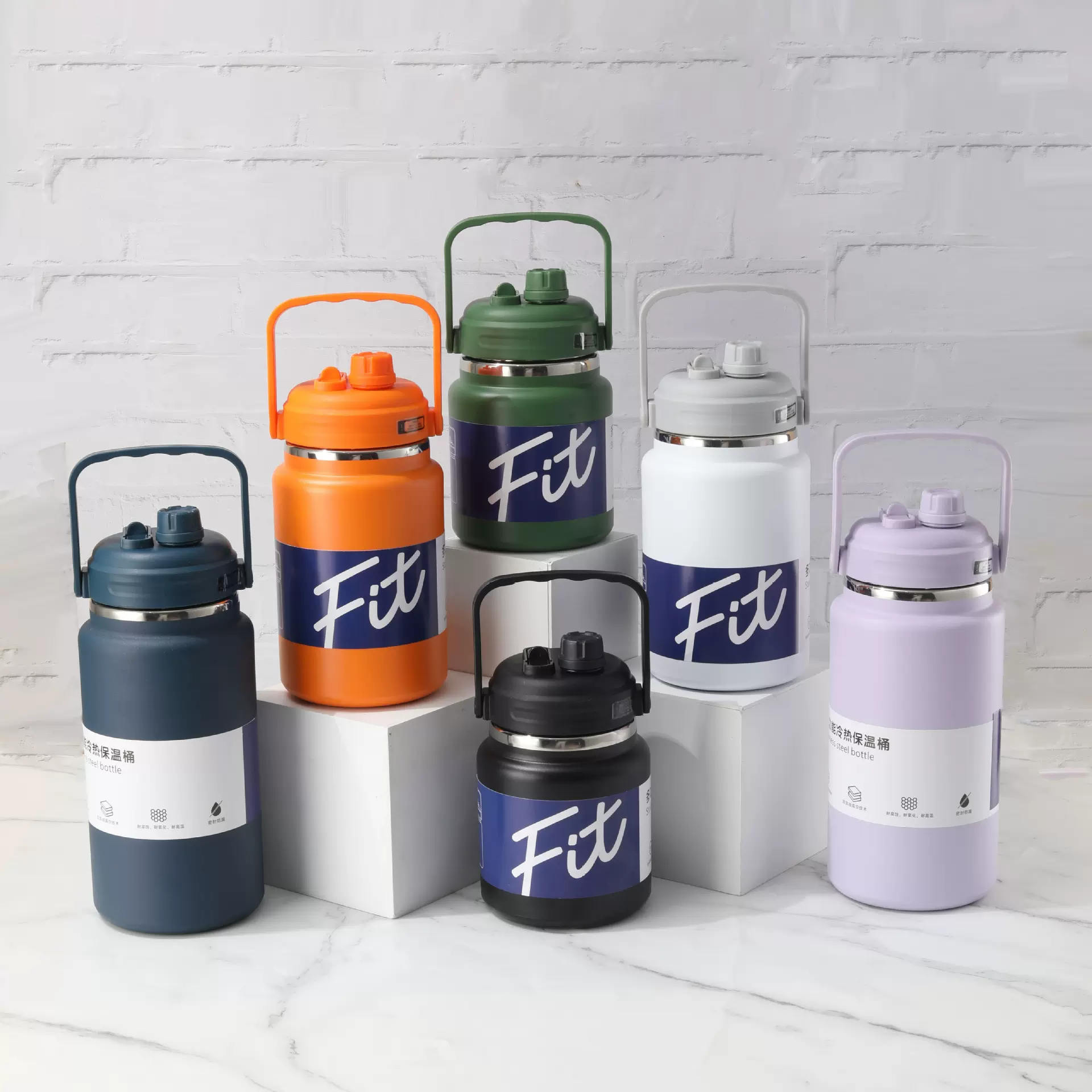 跨境新款304不锈钢保温杯户外带手提便携式太空壶时尚简约大冰桶