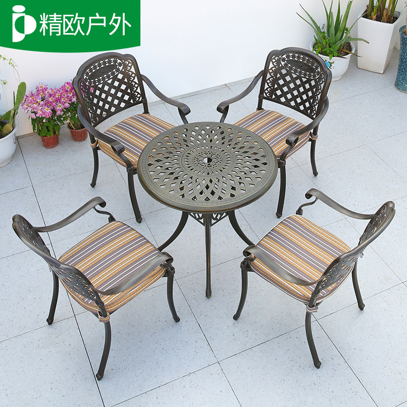 Mesa y silla al aire libre Jardín de la tarde Mesa y silla de té Combinación de mesa y silla de té anti-oxidable Mesa y silla de aluminio fundido Mesa y silla de barbacoa image 2