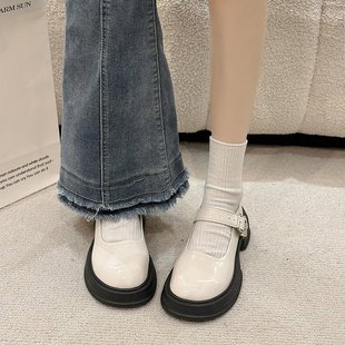 Thick Heel Fashionable Mary Jane Shoes for Women 2024 New One-Line Metal Buckle Shallow Loafers Jk Uniform Small Leather Shoes