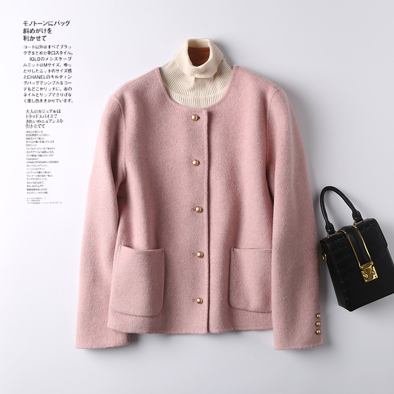 2025春款小个子毛呢外套小香风羊毛双面羊毛大衣天丝桑兔绒短款女