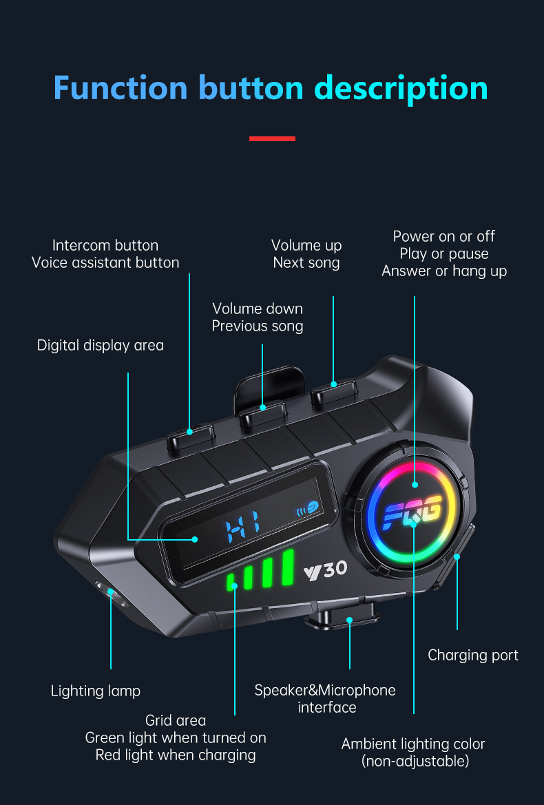 Cross-Border Y30 Helmet Bluetooth Headset Intercom for Motorcycles, Waterproof and Dustproof, Long Battery Life, for Listening to Music and Making Calls