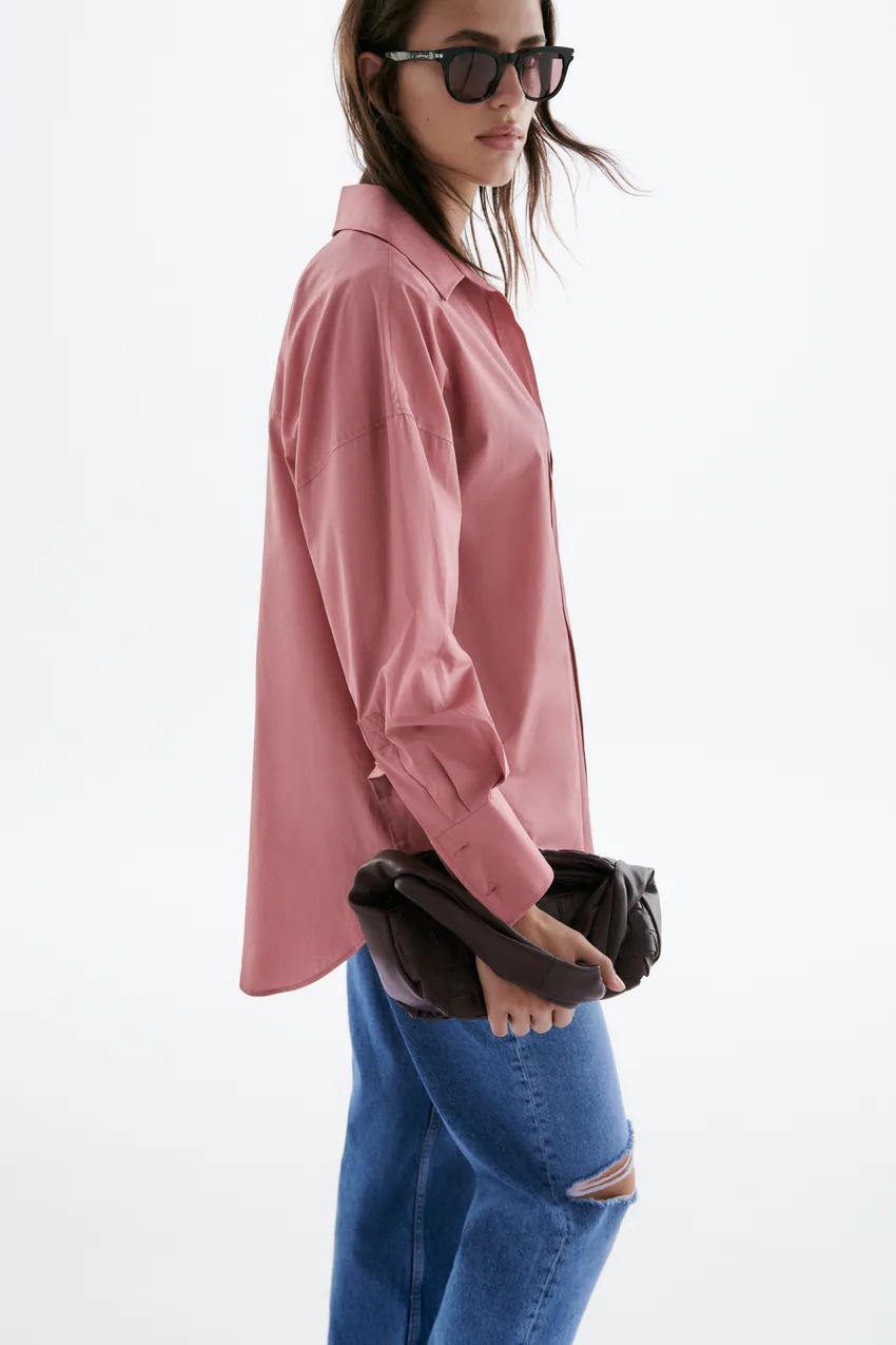 Original PB&ZA2298058 Multi-color Basic Top Loose Long-sleeve Poplin Shirt 4387023_ecoleips.com