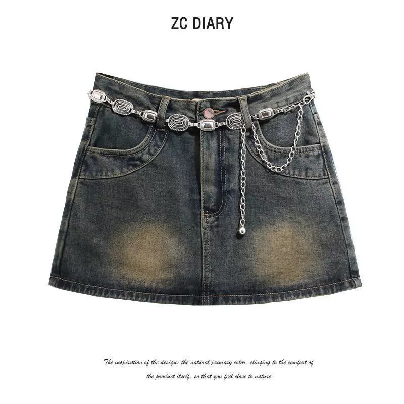 Американская модная ретро-юбка из денима для женщин, весна-лето 2025, новая, высокая талия, стройнящая, облегающая, короткая.