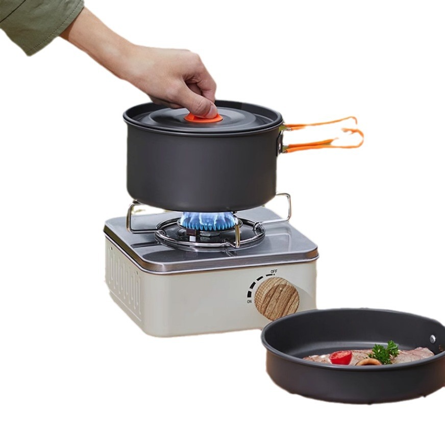 Utensilios de cocina al aire libre, juego de ollas, vajilla de camping, utensilios de camping, equipo de camping, juego completo de tetera, sartén, horno de tarjeta de cocción, transfronterizo
