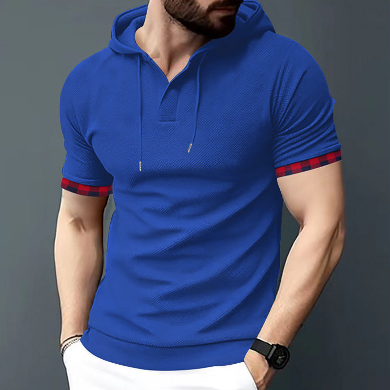 Men's hoodie men's casual short sleeved t-shirt top color matching sleeves_vogarts.com