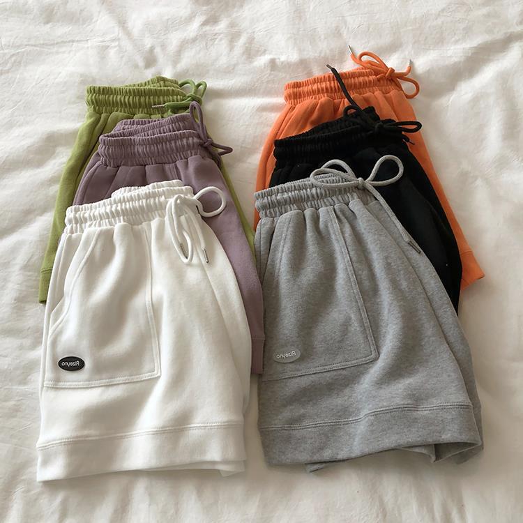 Good-looking color soft waxy elastic waist wide legs A- shaped high waist slimming casual sports shorts hot pants women's summer