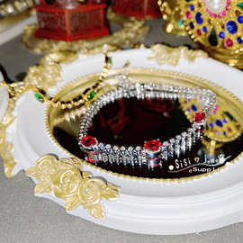 SIsi简约时尚彩宝日常手链 镀18k金au750镶仿红宝石满钻刚玉手饰