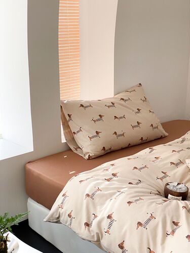 A-type 100% Cotton Knit Bedding Set - Pure Cotton Tuscany Cotton Cartoon - Pug Cartoon, Single/Double Bed Sheet and Bed Skirt