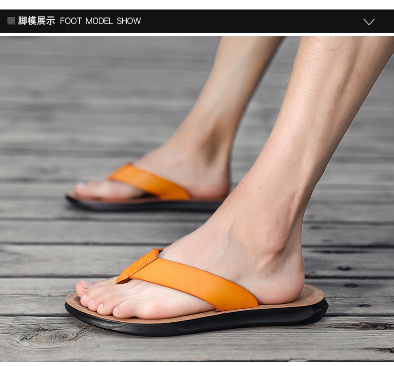Dép lê nam quai ngang xỏ ngón chống trơn trượt, dép da đi biển cỡ lớn — Kaki, Màu trắng, Màu xanh lam, Nâu vàng chi tiết 10