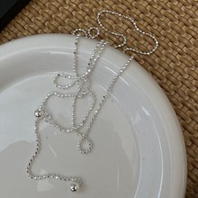S925银韩版小众设计感四方闪光珠珠抽拉项链韩版韩式风简约毛衣链