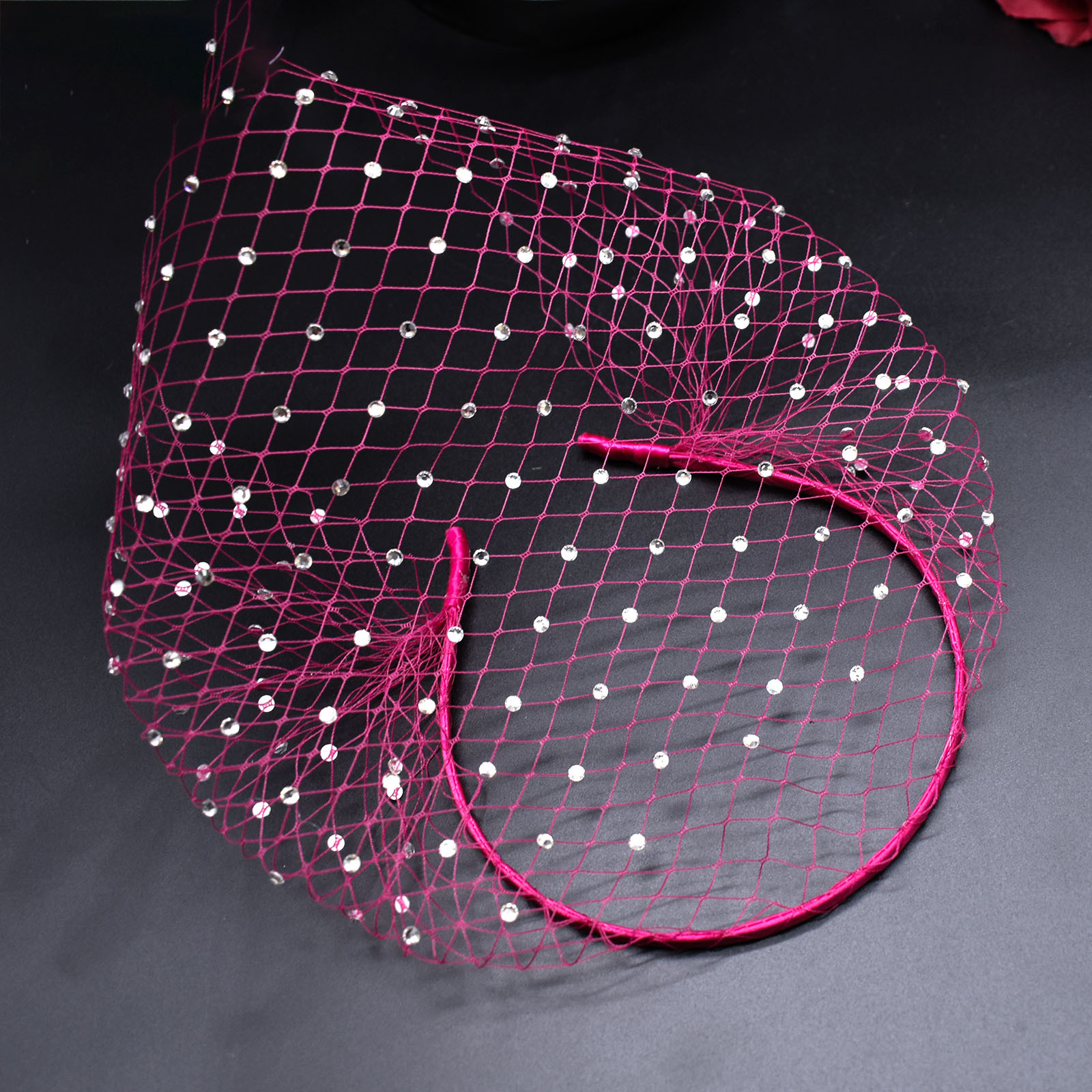 105g Weight Birdcage Veils, Party Headpieces Hair Accessories Type 1 Piece Quantity Wedding Occasion Rhinestone Material Grid Pattern Women's Gender Handmade Design Elegant, Bridal Style Women's Elegant Lady Bridal Grid Rhinestone Handmade Birdcage Veils Party Headpieces 6