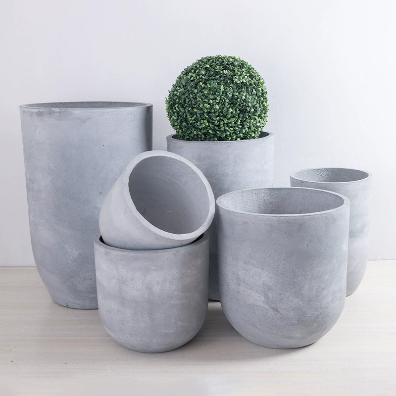 Цементный горшок, цветочный горшок, новый современный простой U-образный напольный горшок из магниевой грязи, гостиная, балкон, двор, торговый центр, зеленый цветочный горшок для растений