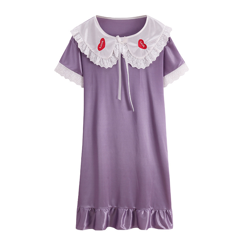 2024 pijama de verano delgado seda de hielo mediano largo de manga corta pijama de seda de simulación princesa muñeca de viento cuello ropa para el hogar