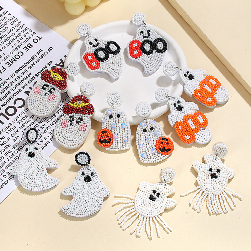 Mantu クロスボーダー ハロウィン ビーズ シリーズ イヤリング ボヘミアン ハンドメイド Y ゴーストレター BOO ライスビーズ イヤリング|undefined
