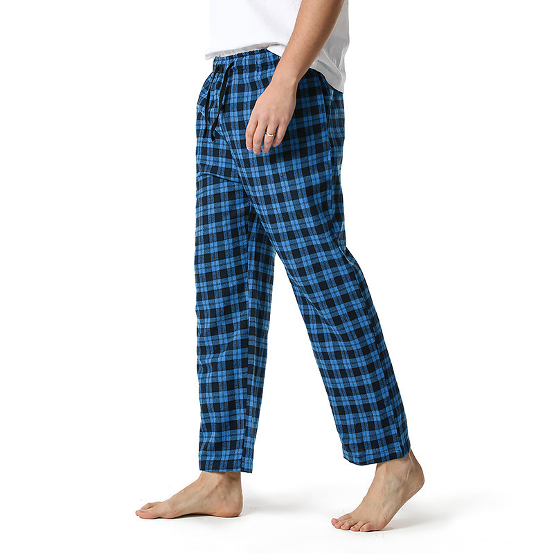 Men's Flannel Pajama Pants Casual Long Pants Cotton Plaid Straight Pants with Side Pockets Homewear_voghion.com