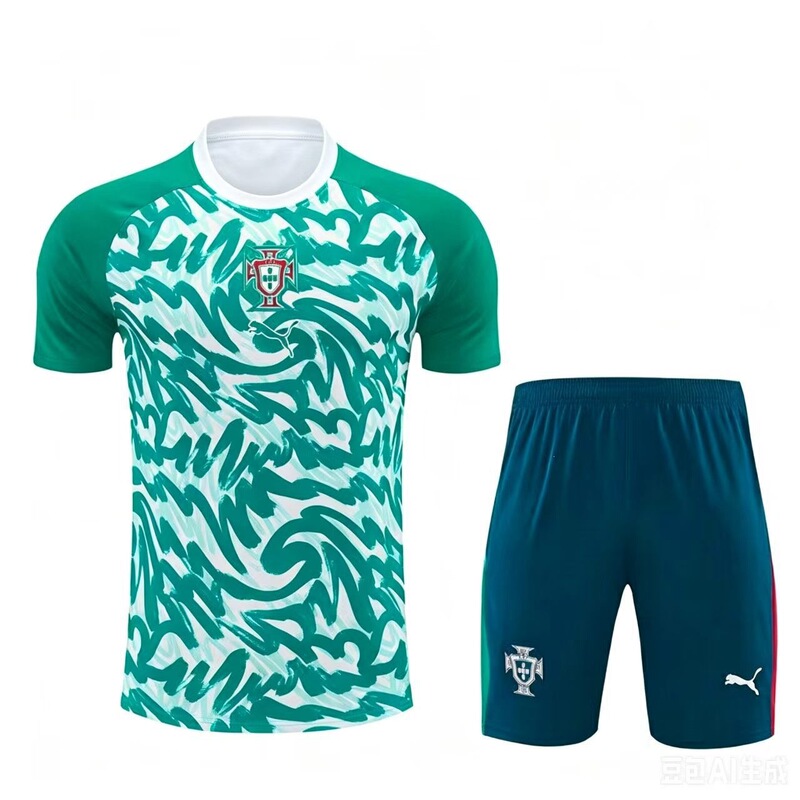 World Cup Short-Sleeve Jersey Breathable Cross-Border Portuguese National Team Football Uniform Short Set 3D Print