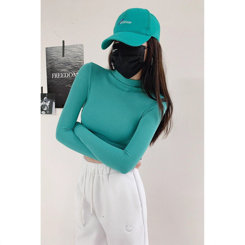 Pure Desire Sexy Fitted Slimming Design Ruched High Neck Short Sleeve Revealing Nipple Base Shirt Long Sleeve T-Shirt Top Summer