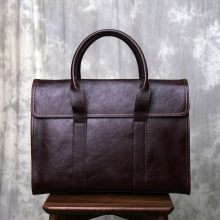 手工头层牛皮男手提包大容量商务公文包简约通勤植鞣真皮电脑包
