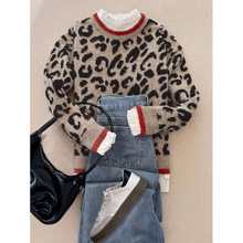 S 47715 Color block leopard women's knit cardigan ײɫ����Ů