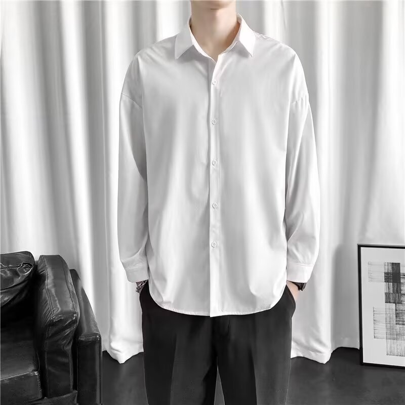 Business Style Loose Shirt Men's Long-sleeved Shirt Hong Kong Style Lazy Style Men's White Shirt Japanese Style High-end Style Salt Style