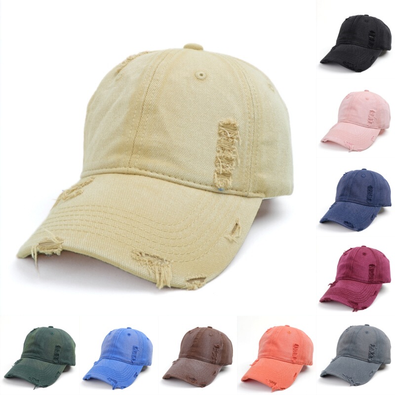 European and American Washed Cotton Holed Solid Color Light Plate Cap Men's and Women's Retro Fashion Soft Top Long Brim Baseball Cap Sunhat