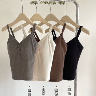 6610 popular pure cotton thread peach heart V-neck sexy hot girl Concubine Ji same style button vest one-piece Cup base