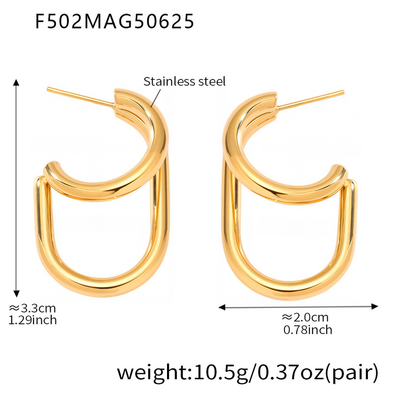 Mili 二層 C 字型カラーブロックイヤリングヨーロッパとアメリカの INS インターネットセレブ人気モデル 18K ゴールドステンレススチールイヤリング卸売在庫あり|undefined