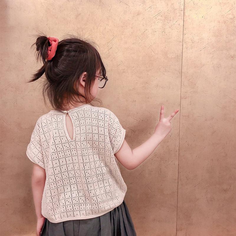 2021夏季新款女童薄款針織衫寶寶上衣慵懶镂空針織衫網紅同款童裝